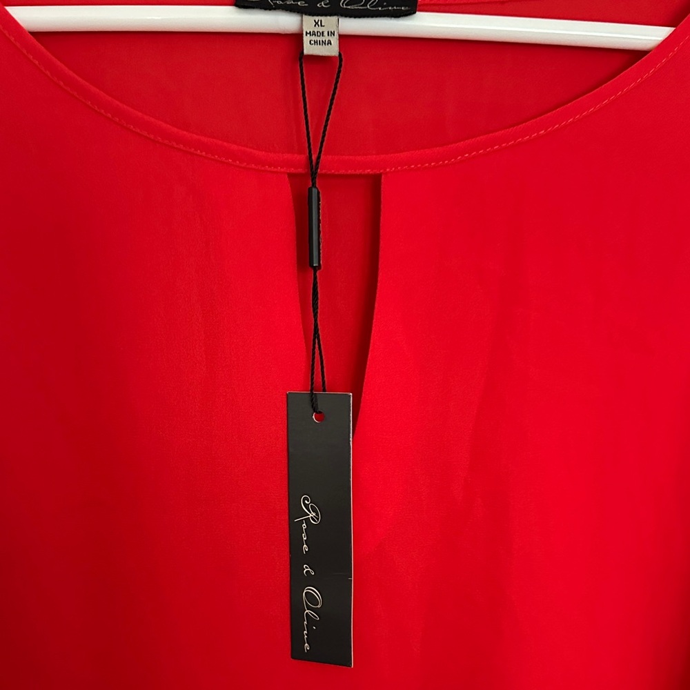 ROSE & OLIVE size XL, Elegant Red, Cold Shouldered, Long Sleeved Top. NWT! - Picture 7 of 7